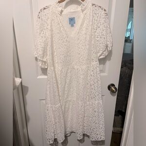 CeCe Ivory Lace Puff Sleeve Dress